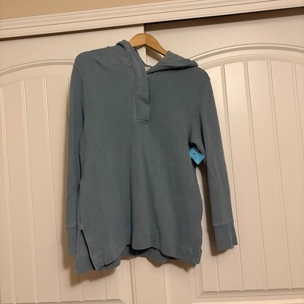 Athleta Coaster Luxe Waffle Hoodie XS Xtra Small Powder Blue Tencel Cotton Blend